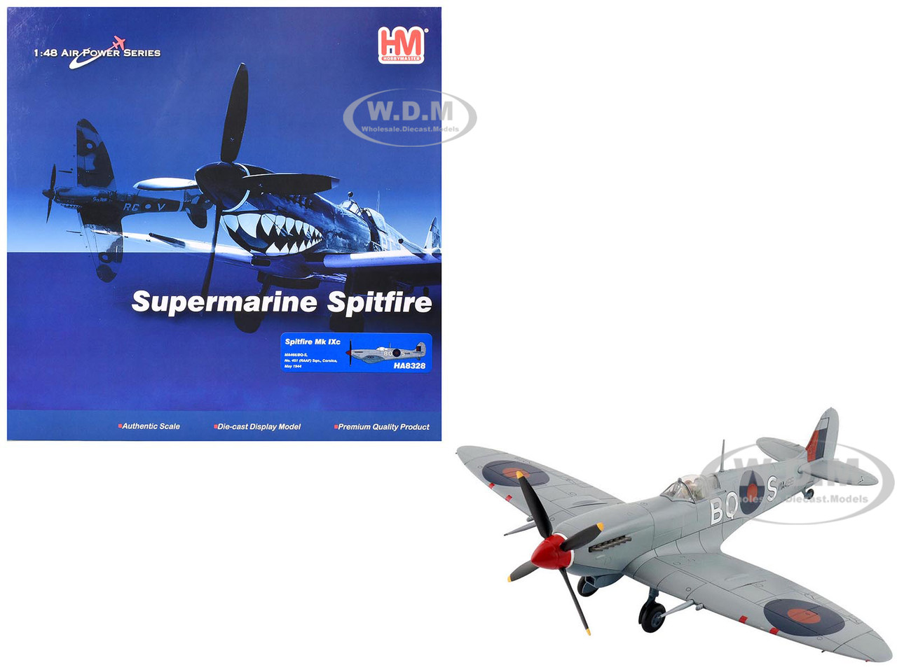Supermarine Spitfire Mk IXc Fighter Aircraft "MA466, BQ-S, No. 451 Squadron, Corsica" (1944) Royal Australian Air Force "Air Power Series" 1/48 Diecast Model by Hobby Master diecast model