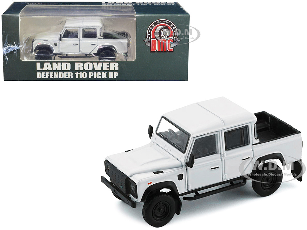 Land Rover Defender 110 Pickup Truck White with Extra Wheels 1/64 Diecast Model Car by BM Creations diecast model