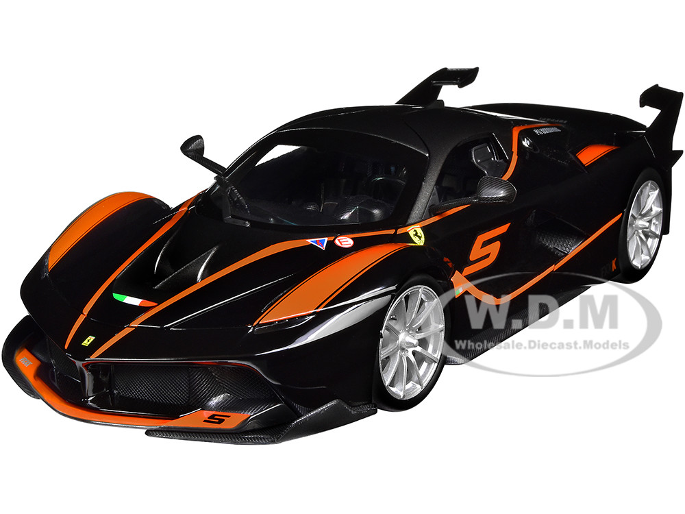 Ferrari FXX-K #5 Fu Songyang Black with Gray Top and Orange Stripes 1/18 Diecast Model Car by Bburago diecast model