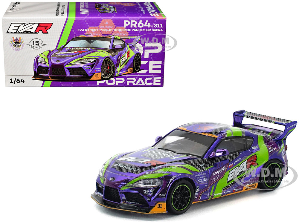 Toyota Pandem GR Supra RHD (Right Hand Drive) "EVA RT Test Type-01 GoodRide" Purple Metallic with Graphics 1/64 Diecast Model Car by Pop Race diecast model