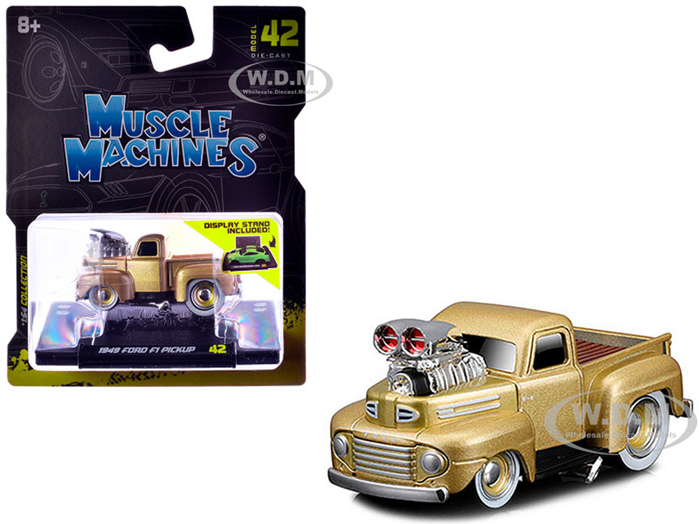 1949 Ford F1 Pickup Truck Gold Metallic 1/64 Diecast Model Car by Muscle Machines diecast model