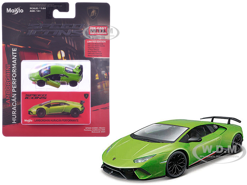 Lamborghini Huracan Performante Green "Speed Icons" Series 1/64 Diecast Model Car by Maisto diecast model