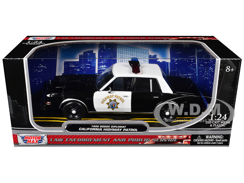 1986 Dodge Diplomat Police Car "California Highway Patrol" Black and White "Law Enforcement and Public Service" Series 1/24 Diecast Model Car by Motormax diecast model