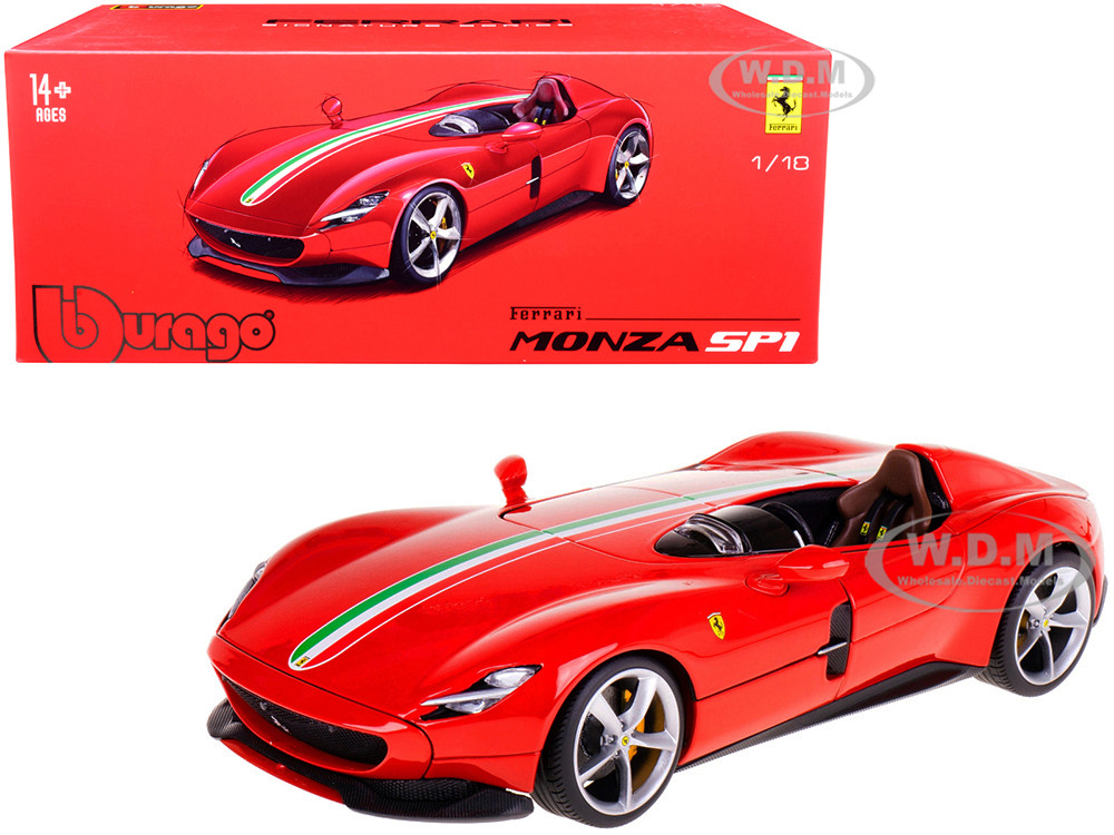 Ferrari Monza SP1 Red with Italian Flag Stripes "Signature Series" 1/18 Diecast Model Car by Bburago diecast model