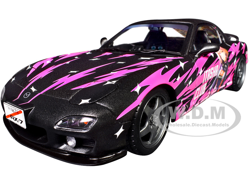 1994 Mazda RX7 (FDRS) RHD (Right Hand Drive) "Itasha Club" Black Metallic with Pink Graphics 1/18 Diecast Model Car by Solido diecast model