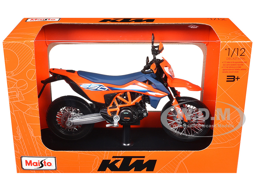 2023 KTM 690 SMC R Orange and Blue with Display Base 1/12 Diecast Model by Maisto diecast model