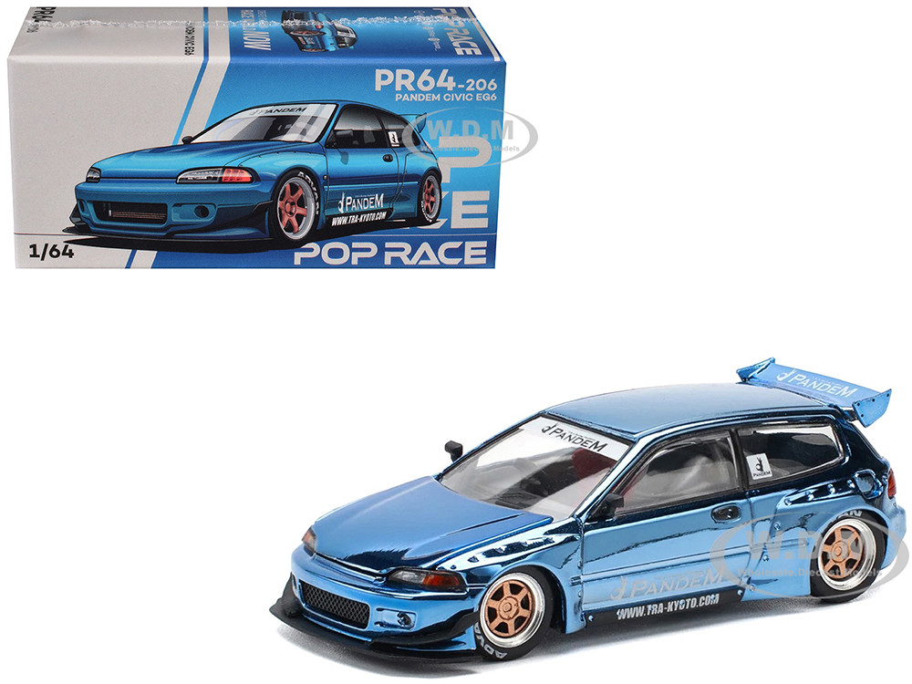 Pandem Civic EG6 RHD (Right Hand Drive) Blue Chrome 1/64 Diecast Model Car by Pop Race diecast model