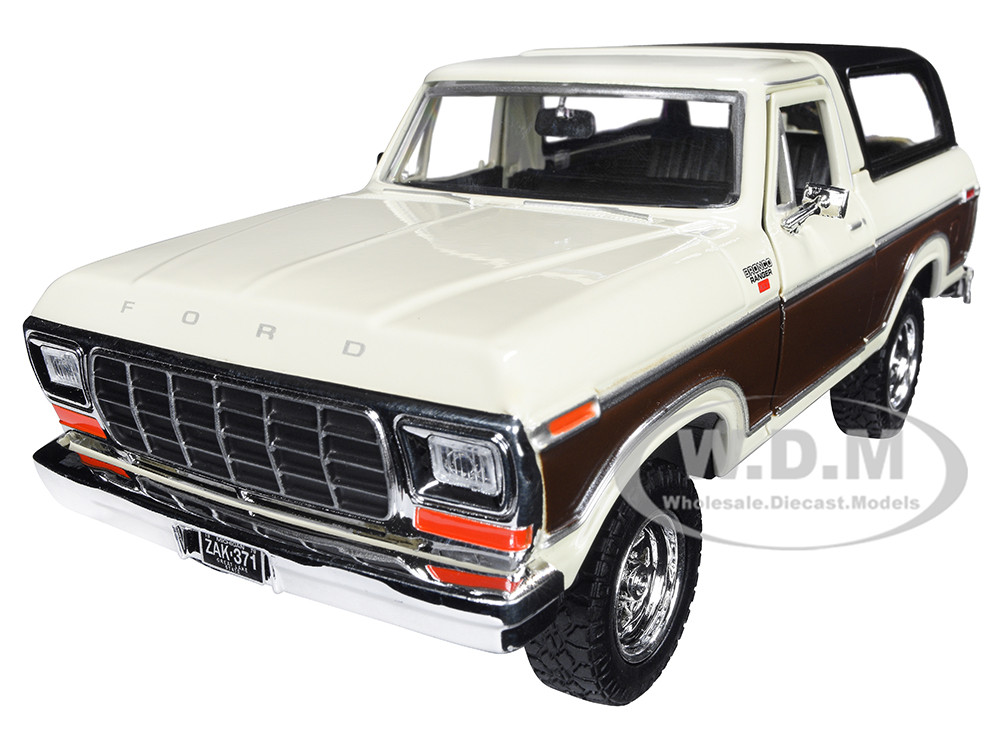 1978 Ford Bronco Ranger XLT with Spare Tire Cream and Brown with Black Camper Shell "Timeless Legends" Series 1/24 Diecast Model Car by Motormax diecast model