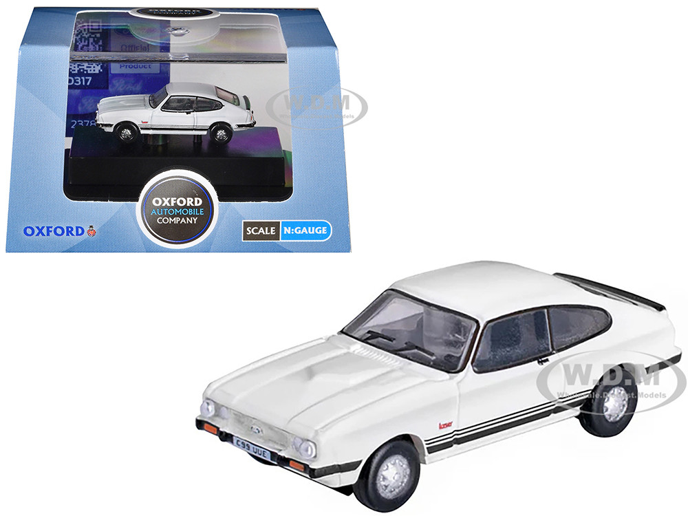 Ford Capri Mk3 RHD (Right Hand Drive) Diamond White with Black Stripes 1/148 (N) Scale Diecast Model Car by Oxford Diecast diecast model