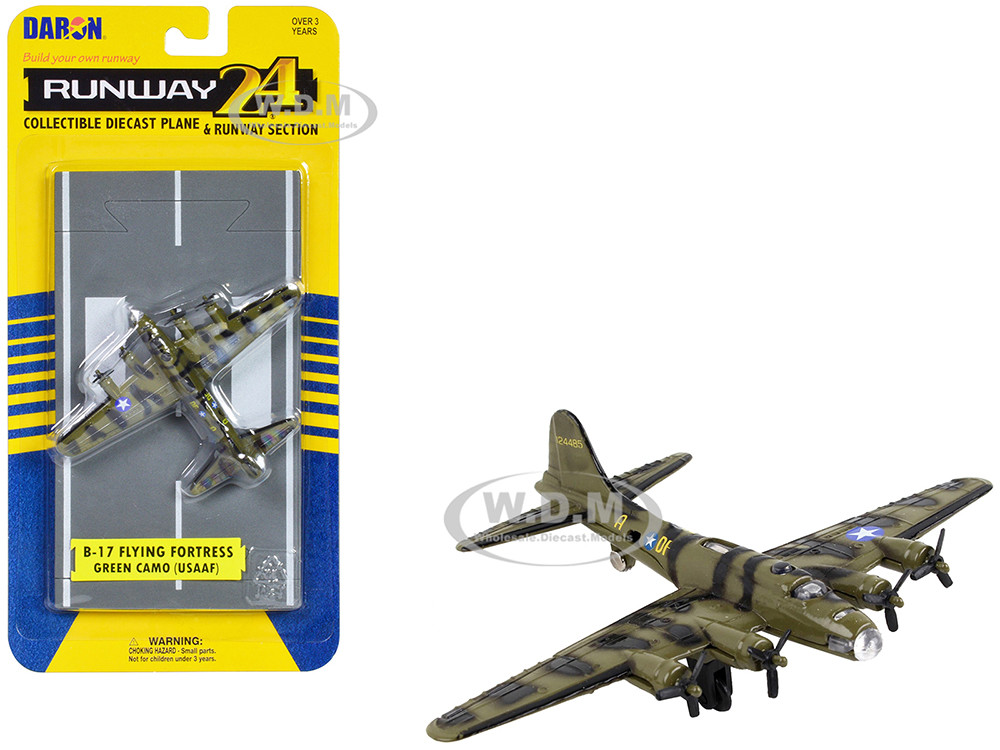 Boeing B-17 Flying Fortress Bomber Aircraft Olive Green Camouflage "United States Army Air Force" with Runway Section Diecast Model Airplane by Runway24 diecast model