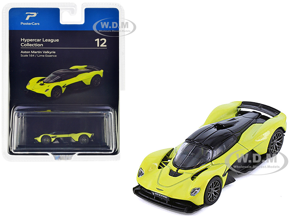 Aston Martin Valkyrie Lime Essence Yellow Metallic with Black Top "Hypercar League Collection" 1/64 Diecast Model Car by PosterCars diecast model