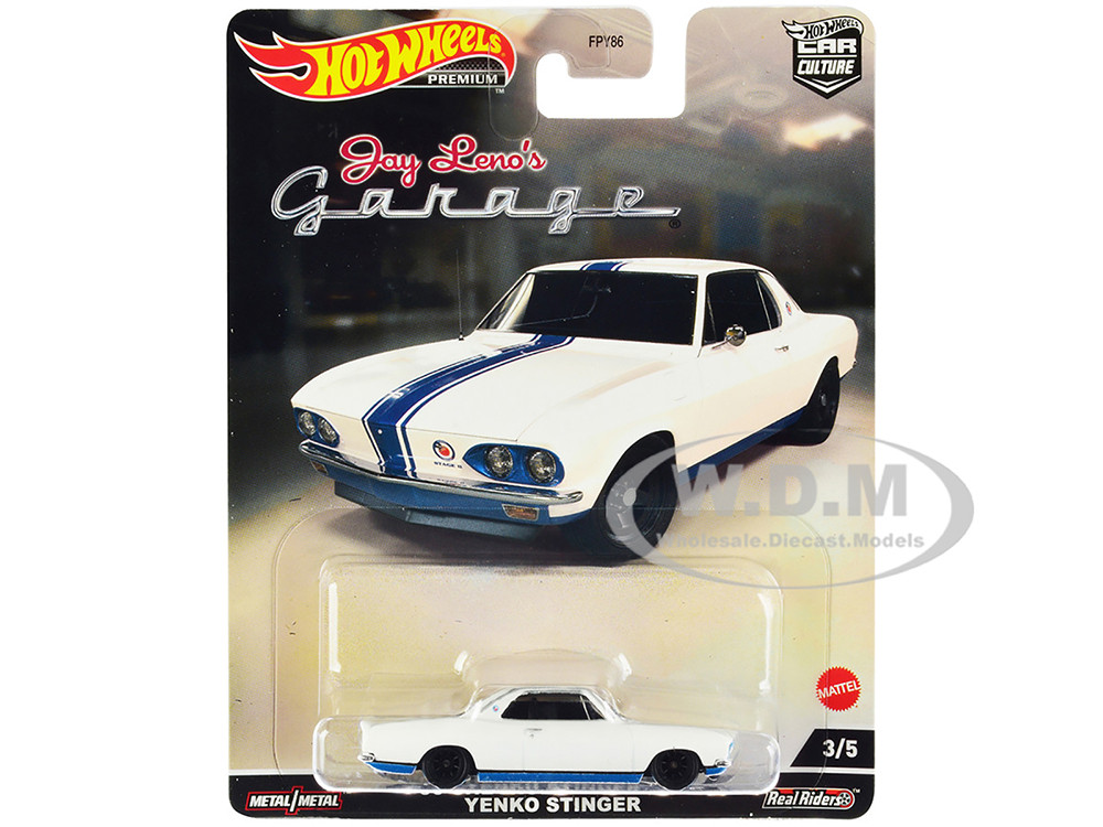1966 Chevrolet Corvair Yenko Stinger White with Blue Stripes "Jay Lenos Garage" Diecast Model Car by Hot Wheels diecast model