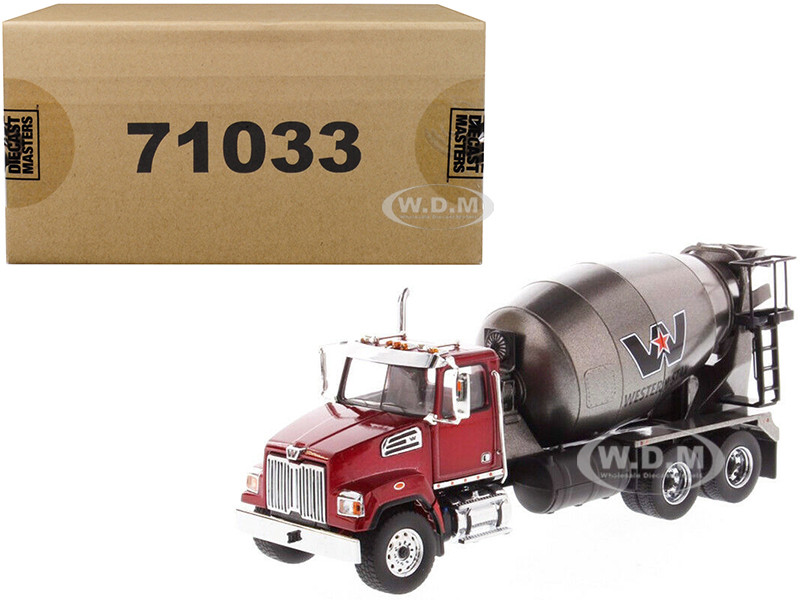 Western Star 4700 SF Concrete Mixer Truck Metallic Red with Gray Body 1/50 Diecast Model by Diecast Masters diecast model