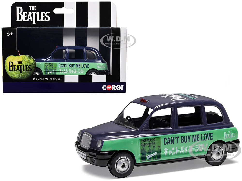 The Beatles London Taxi RHD (Right Hand Drive) "Can't Buy Me Love" Blue and Green with Graphics Diecast Model Car by Corgi diecast model