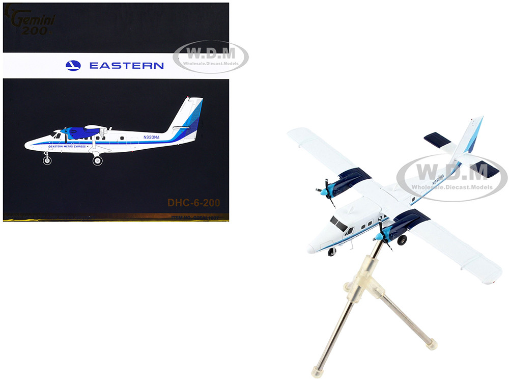 De Havilland DHC-6-200 Commercial Aircraft "Eastern Air Lines - Metro Express" White with Blue Stripes "Gemini 200" Series 1/200 Diecast Model Airplane by GeminiJets diecast model
