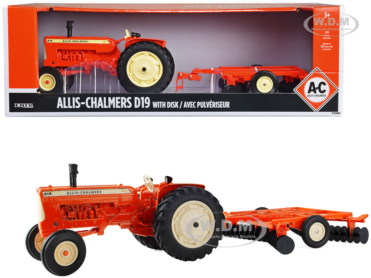 Allis-Chalmers D19 Tractor with Disk Harrow Orange 1/16 Diecast Model by ERTL TOMY diecast model