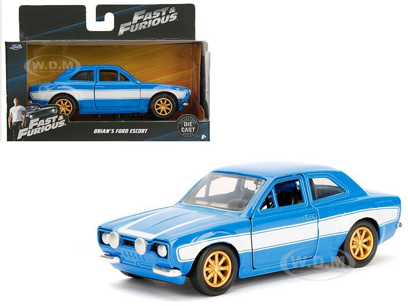 Brian's Ford Escort Light Blue with White Stripes "Fast & Furious" Movie 1/32 Diecast Model Car by Jada diecast model