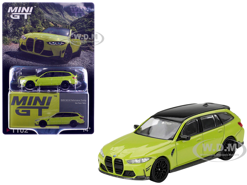 BMW M3 M Performance Touring Sao Paulo Yellow with Black Top Limited Edition 1/64 Diecast Model Car by Mini GT diecast model