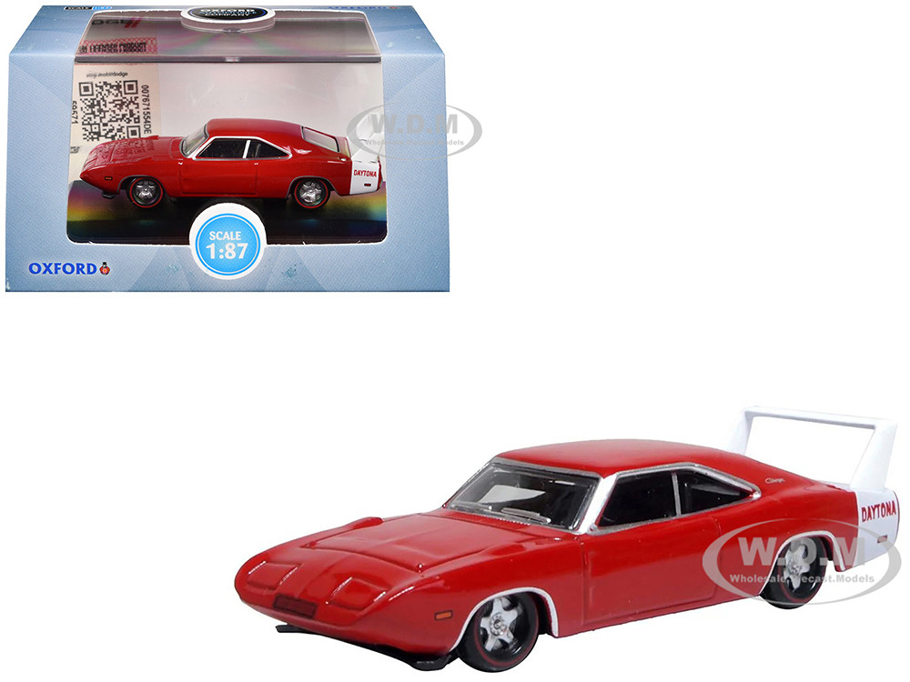 1969 Dodge Charger Daytona Red with White Stripe 1/87 (HO) Scale Diecast Model Car by Oxford Diecast diecast model