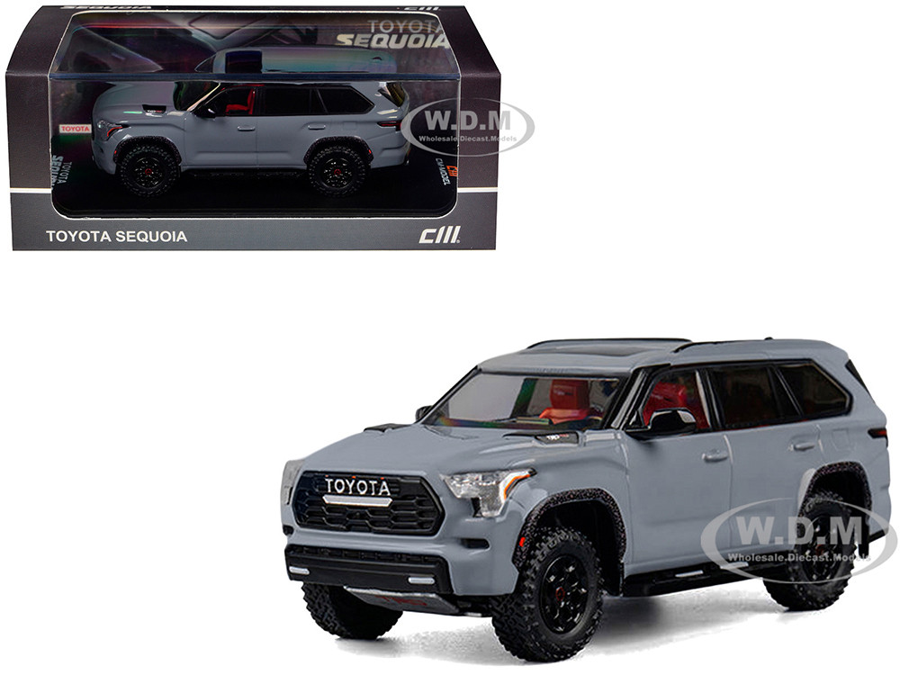 2024 Toyota Sequoia Cement Gray with Red Interior 1/64 Diecast Model Car by CM Model diecast model