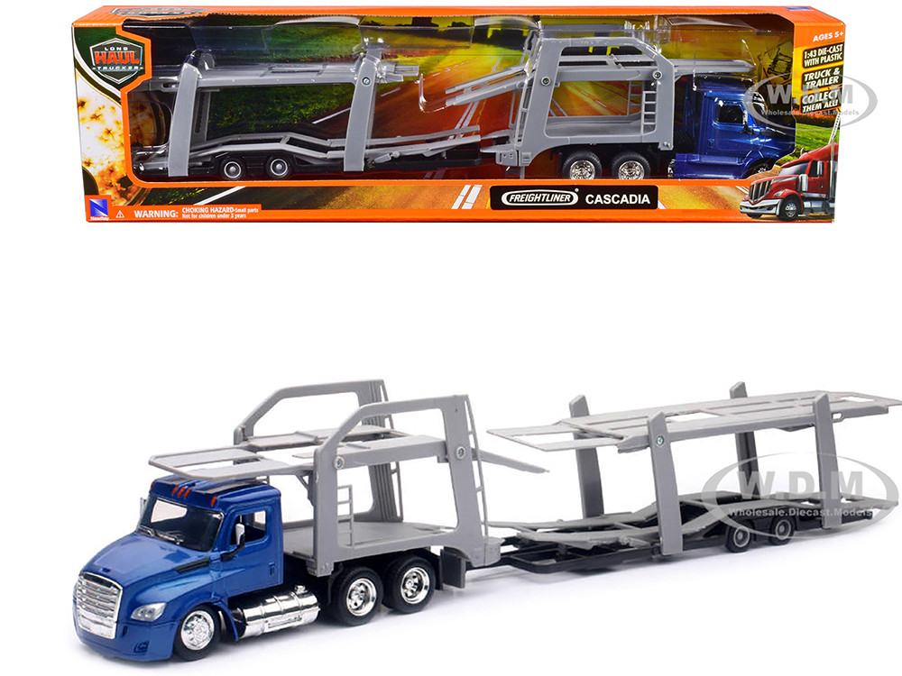 Freightliner Cascadia Auto Transporter Blue Metallic "Long Haul Trucker" Series 1/43 Diecast Model by New Ray diecast model