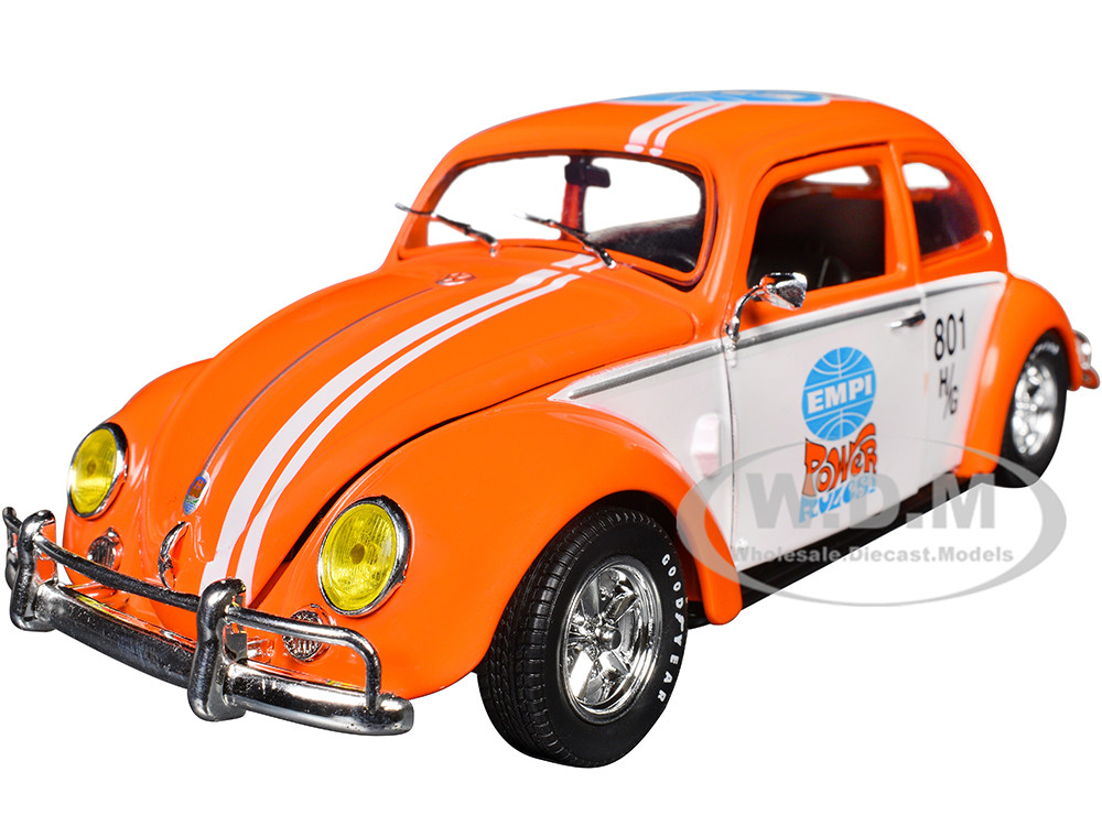 1952 Volkswagen Beetle Deluxe Model "EMPI Power Rules" Orange and White with Graphics Limited Edition to 6650 pieces Worldwide 1/24 Diecast Model Car by M2 Machines diecast model