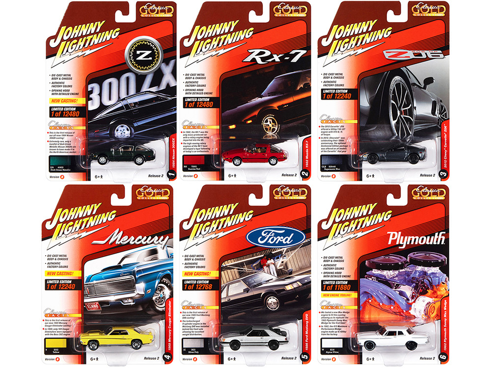 "Classic Gold Collection" 2022 Set B of 6 Cars Release 2 1/64 Diecast Model Cars by Johnny Lightning diecast model