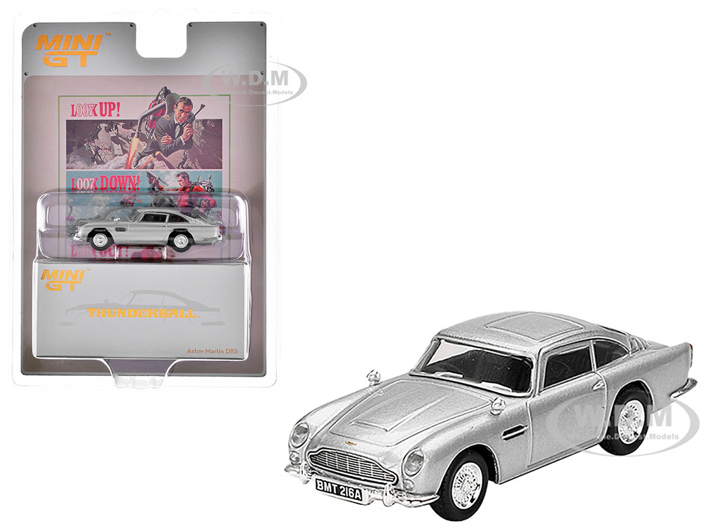 Aston Martin DB5 RHD (Right Hand Drive) Birch Silver Metallic 007 James Bond "Thunderball" (1965) Movie Limited Edition 1/64 Diecast Model Car by Mini GT diecast model