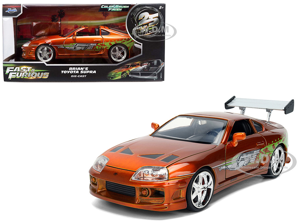 Brian's Toyota Supra Orange Color Brush Finish 25 Years of Fast & Furious Anniversary "The Fast and the Furious" (2001) Movie "Fast & Furious" Series 1/24 Diecast Model Car by Jada diecast model