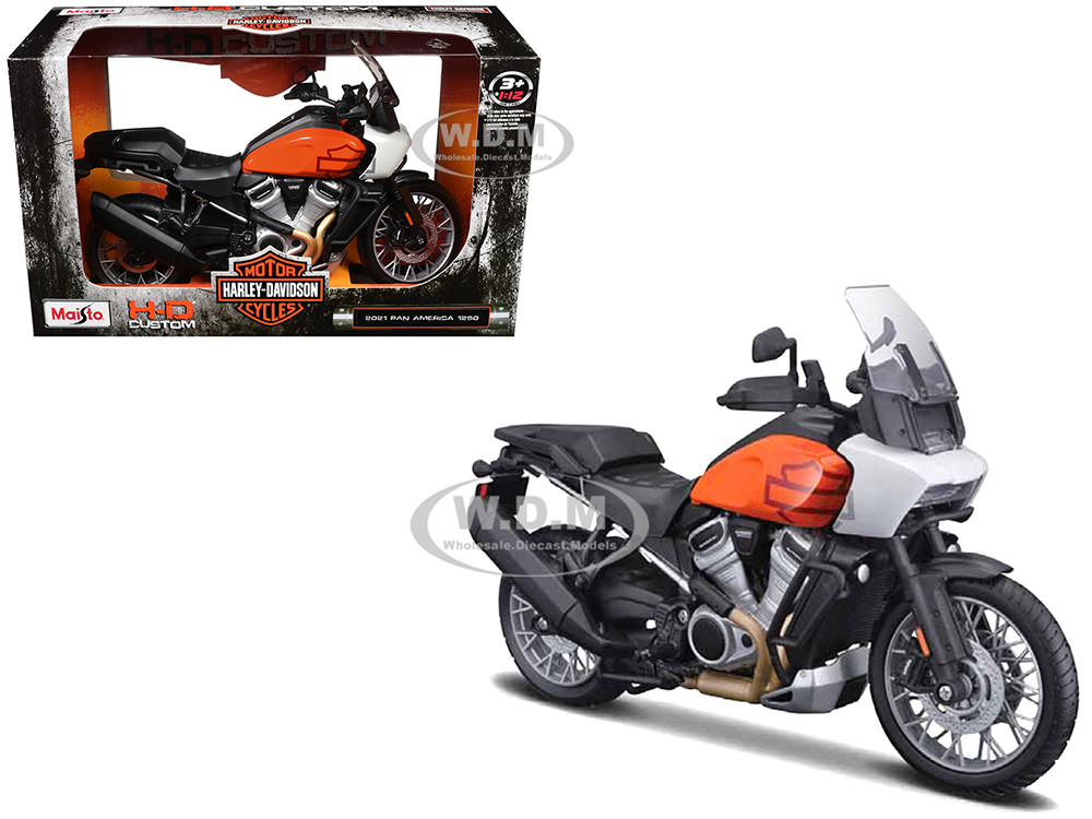 2021 Harley Davidson Pan America 1250 Motorcycle Orange and Black "H-D Custom" 1/12 Diecast Model by Maisto diecast model