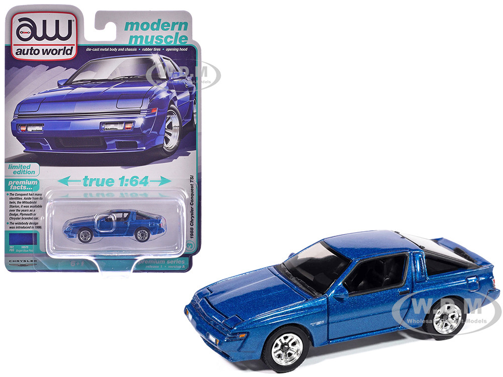 1988 Chrysler Conquest TSi Bright Blue Metallic "Modern Muscle" Series 1/64 Diecast Model Car by Auto World diecast model