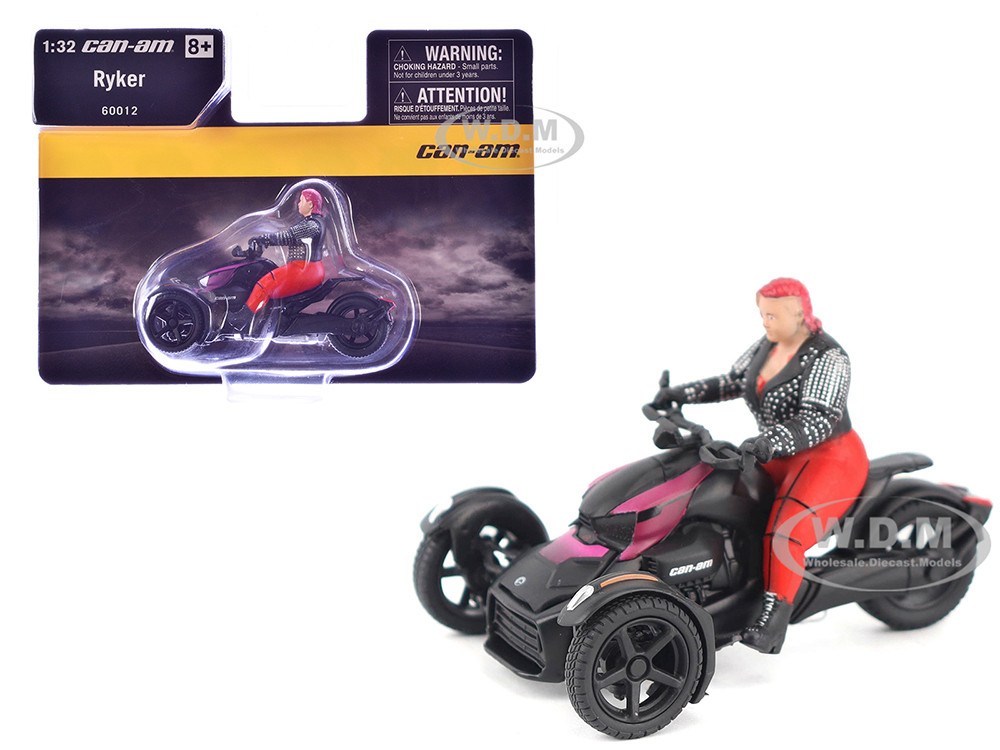 Can-Am Ryker 3-Wheel Motorcycle Pink Punk and Black with Driver Figure 1/32 Diecast Model by BRP Models diecast model