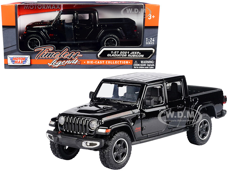2021 Jeep Gladiator Rubicon (Closed Top) Pickup Truck Black 1/24-1/27 Diecast Model Car by Motormax diecast model