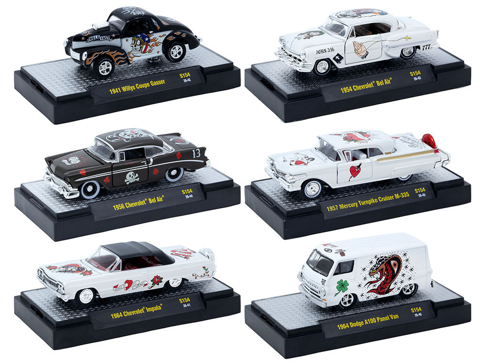 "Auto-Thentics" 6 piece Set Release S154 IN DISPLAY CASES Limited Edition 1/64 Diecast Model Cars by M2 Machines diecast model
