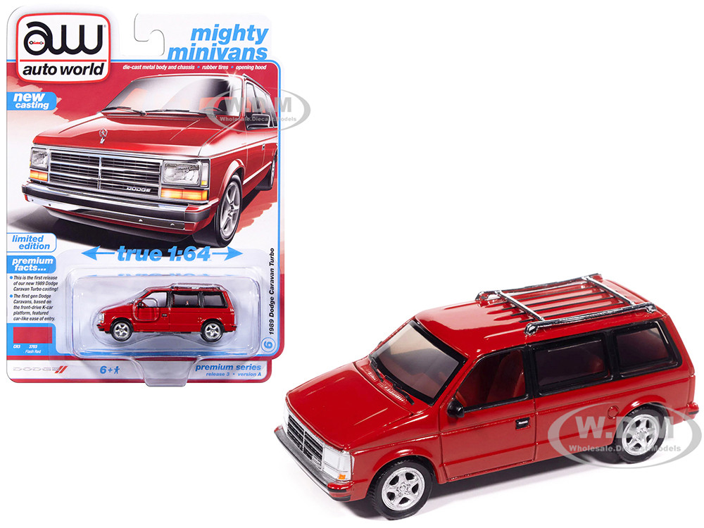 1989 Dodge Caravan Turbo Van Flash Red "Mighty Minivans" Series 1/64 Diecast Model Car by Auto World diecast model