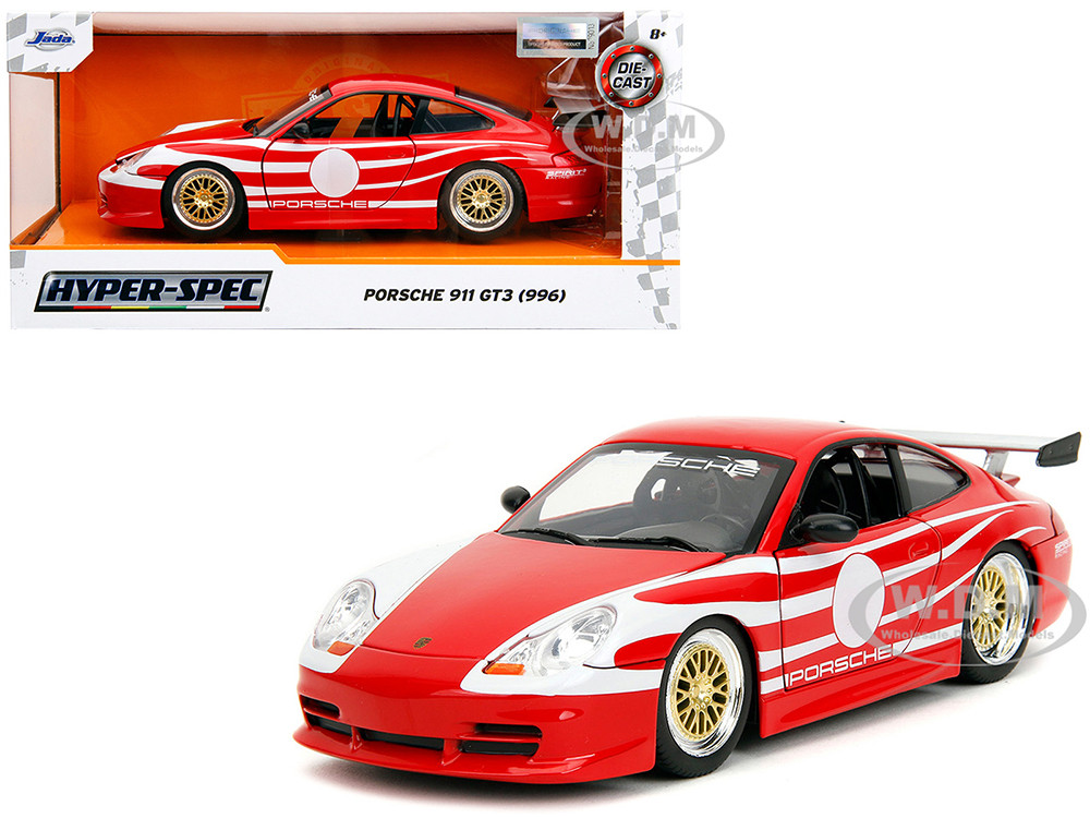 Porsche 911 GT3 (996) Red with White Graphics "Hyper-Spec" Series 1/24 Diecast Model Car by Jada diecast model