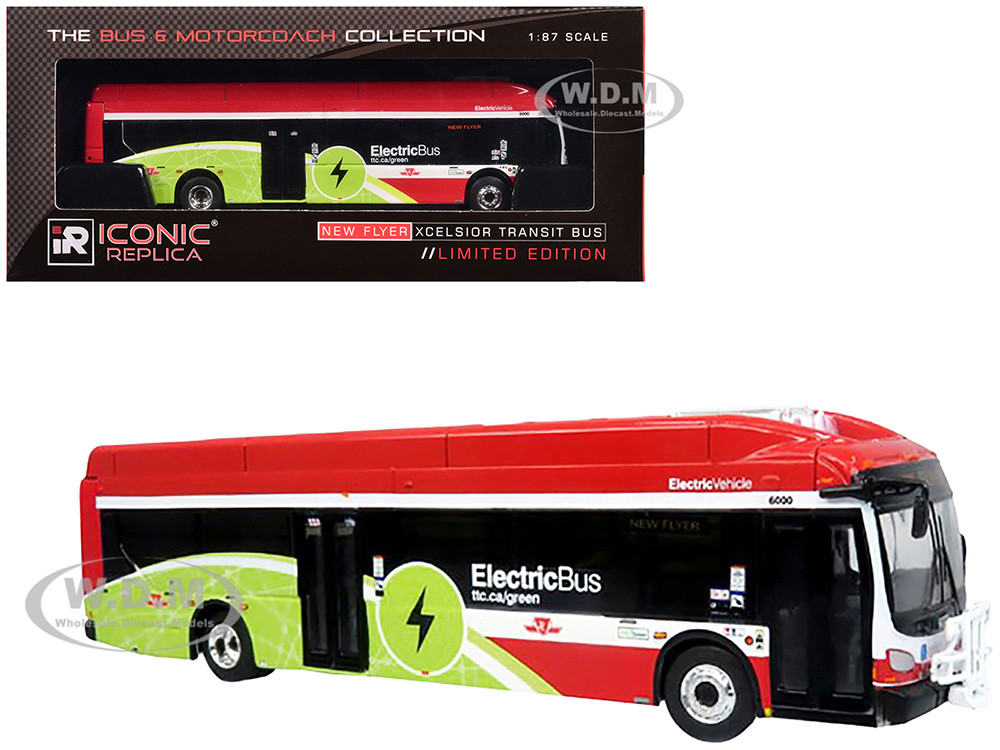 New Flyer Xcelsior Charge NG Electric Transit Bus "TTC (Toronto Transit Commission)" Red and Green with White Stripes "The Bus & Motorcoach Collection" 1/87 (HO) Diecast Model by Iconic Replicas diecast model