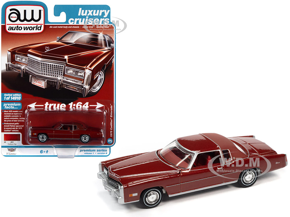 1975 Cadillac Eldorado Firethorn Red Metallic with Rear Section of Roof Matt Dark Red "Luxury Cruisers" Limited Edition to 14910 pieces Worldwide 1/64 Diecast Model Car by Auto World diecast model