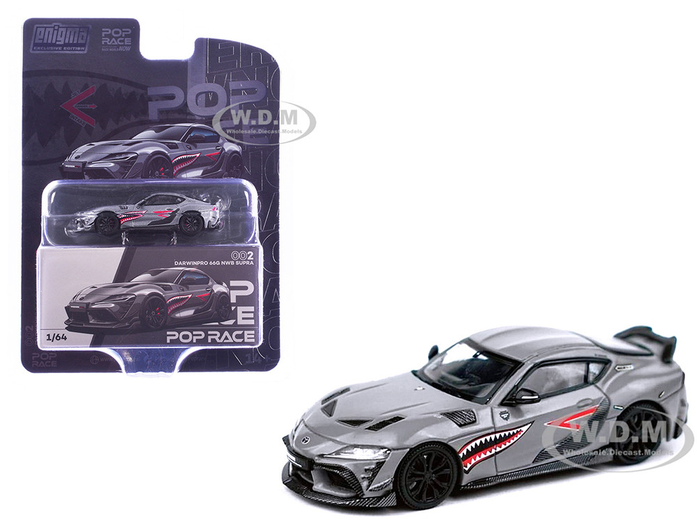 Toyota Supra "DarwinPro 66G NWB" Gray Metallic with Shark Mouth Graphics 1/64 Diecast Model Car by Pop Race diecast model