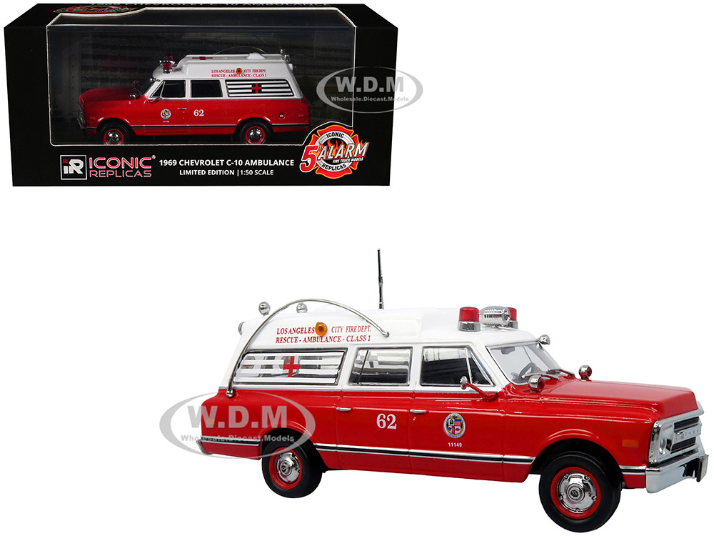 1969 Chevrolet C-10 Ambulance "Los Angeles City Fire Department" Red and White "5 Alarm" Series Limited Edition 1/50 Diecast Model by Iconic Replicas diecast model