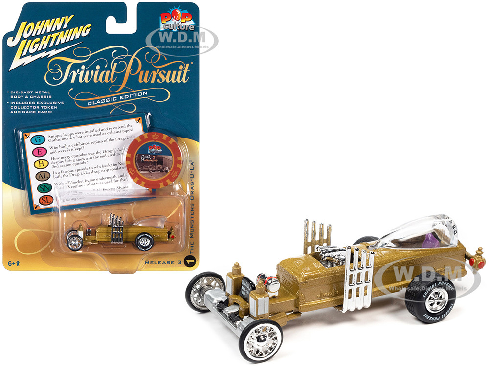 Barris Drag-U-La "The Munsters" "Trivia Pursuit" with Poker Chip Collector's Token and Game Card "Pop Culture" 2022 Release 3 1/64 Diecast Model Car by Johnny Lightning diecast model