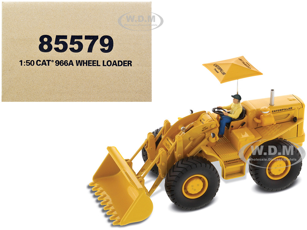 CAT Caterpillar 966A Wheel Loader Yellow with Operator "Vintage Series" 1/50 Diecast Model by Diecast Masters diecast model