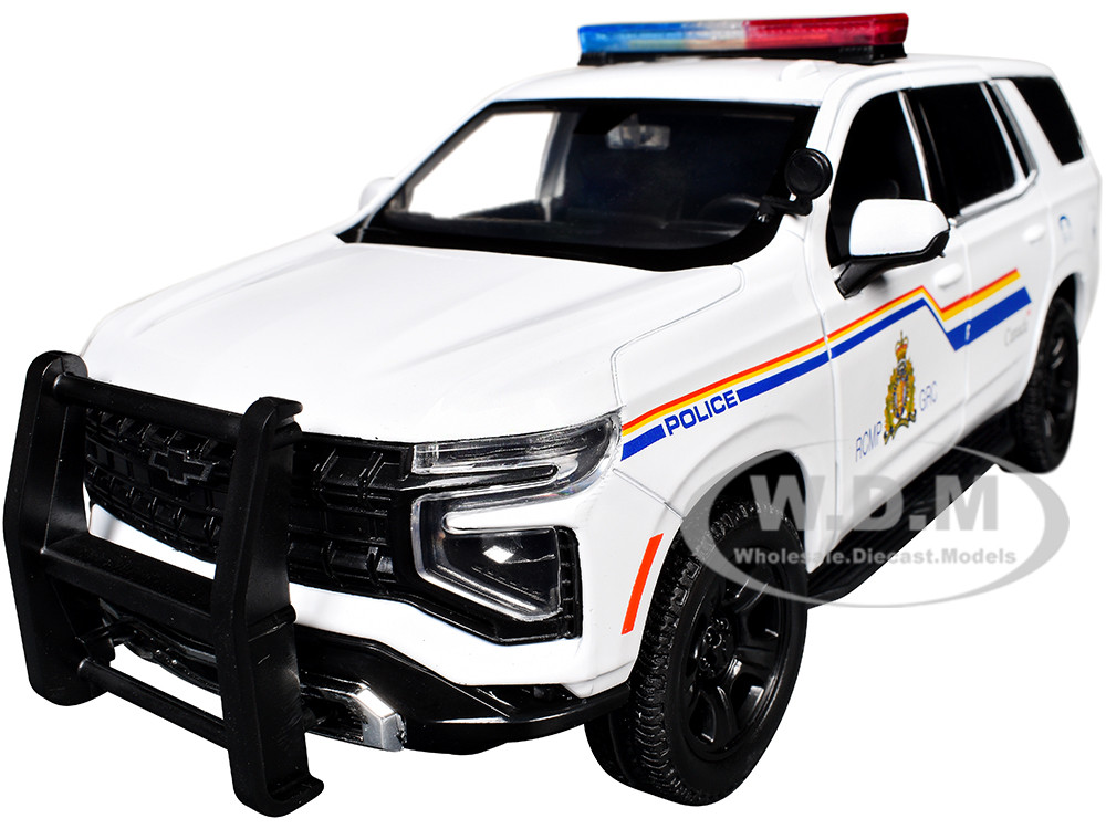 2025 Chevrolet Tahoe PPV "RCMP (Royal Canadian Mounted Police)" White with Stripes with Flashing Light Bar and Front and Rear Lights and Sounds 1/24 Diecast Model Car by Motormax diecast model