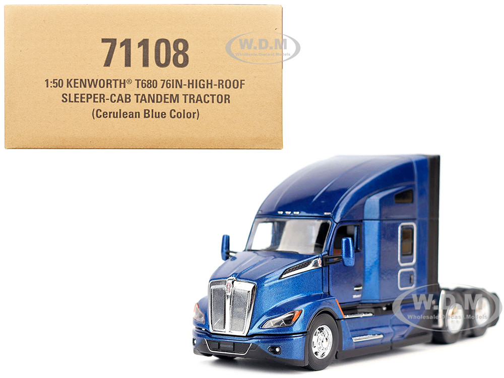Kenworth T680 Truck Tractor Deep Cerulean Blue Metallic "Transport Series" 1/50 Diecast Model by Diecast Masters diecast model