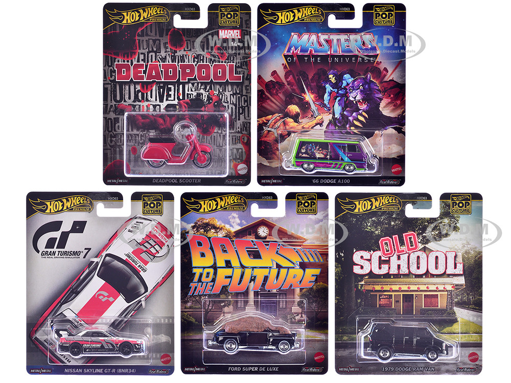 "Pop Culture 2025" 5 piece Set J "Premium Series" Diecast Model Cars by Hot Wheels diecast model