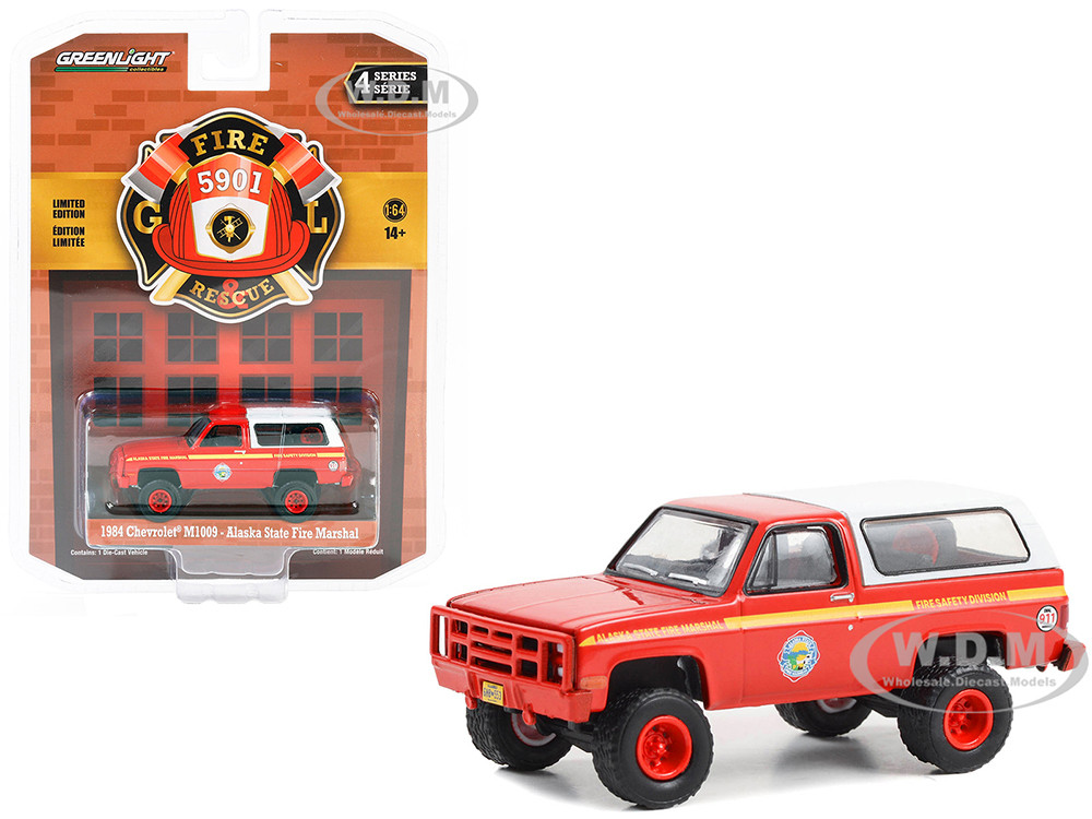 1984 Chevrolet M1009 Red with White Camper Shell "Alaska State Fire Marshal" "Fire & Rescue" Series 4 1/64 Diecast Model Car by Greenlight diecast model