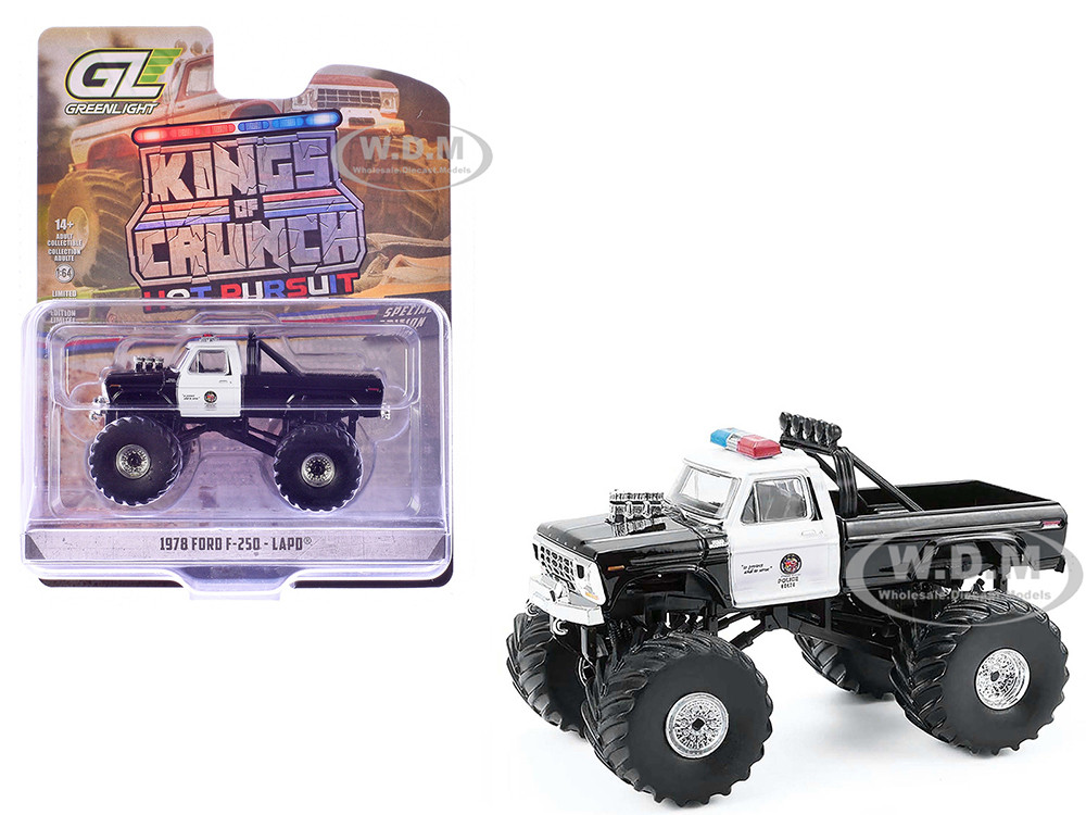 1978 Ford F-250 Monster Truck "LAPD (Los Angeles Police Department)" Black and White "Kings of Crunch - Hot Pursuit" Special Edition 1/64 Diecast Model Car by Greenlight diecast model