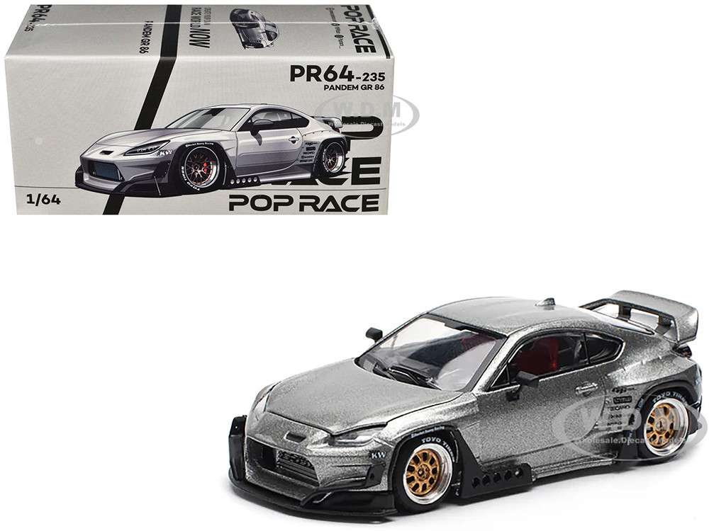 Toyota Pandem GR86 Silver Metallic 1/64 Diecast Model Car by Pop Race diecast model