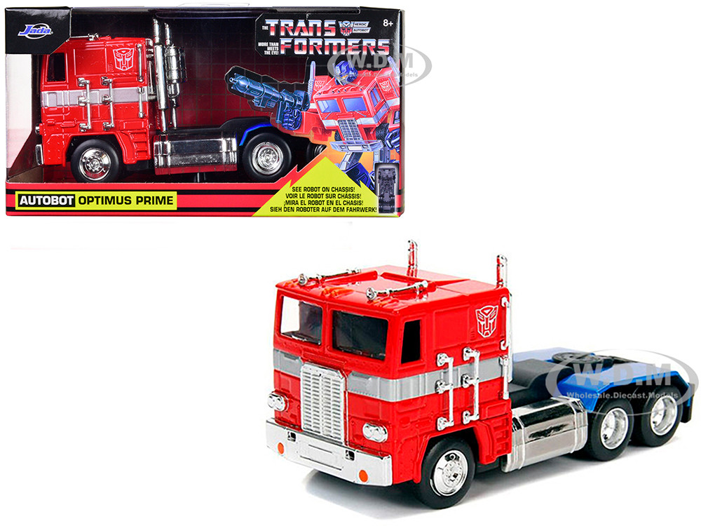 G1 Autobot Optimus Prime Truck Red with Robot on Chassis from "Transformers" TV Series "Hollywood Rides" Series 1/32 Diecast Model by Jada diecast model