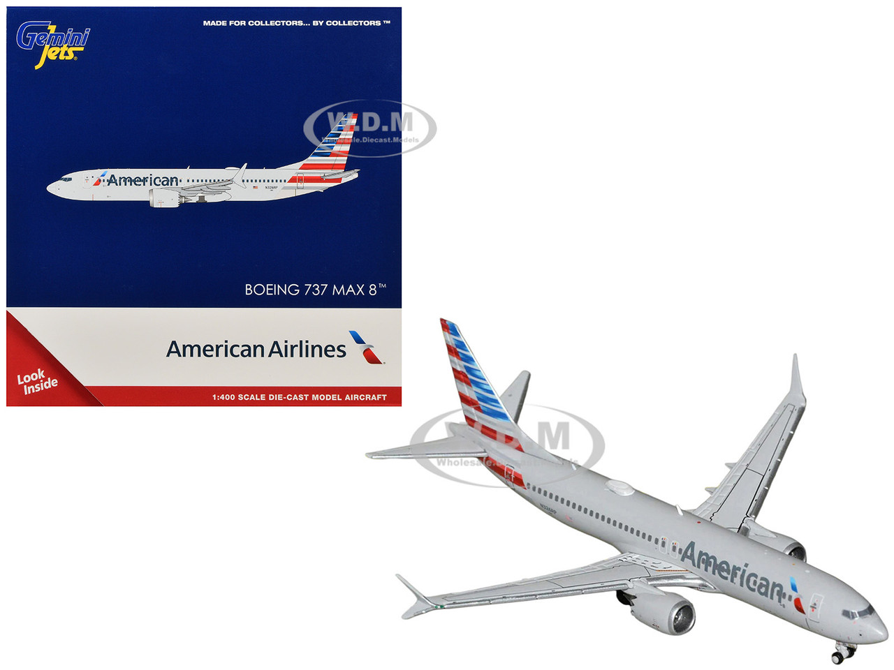 Boeing 737 MAX 8 Commercial Aircraft "American Airlines" (N326RP) Gray with Striped Tail Series 1/400 Diecast Model Airplane by GeminiJets diecast model